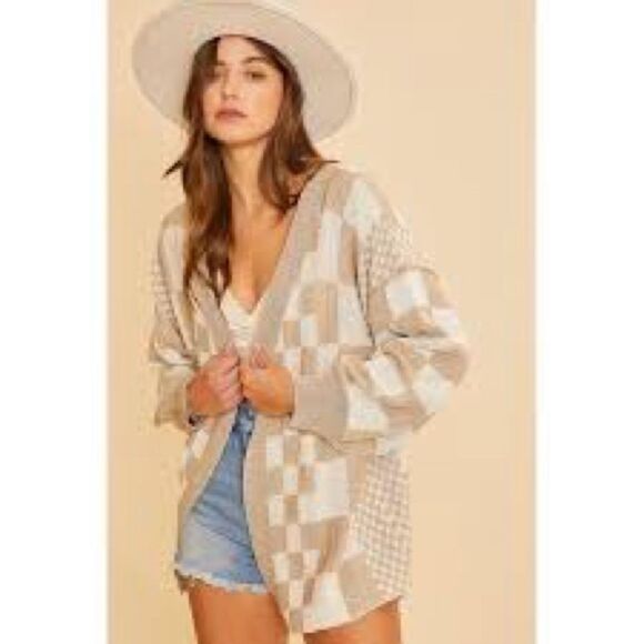 Anthropologie Anniewear Cream Cardigan Sweater with Geometric Design - Picture 1 of 4